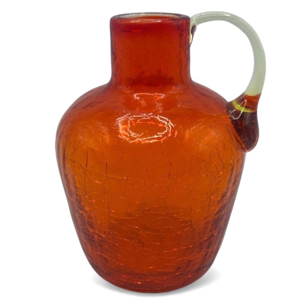 Mid Century Modern Vintage Amberina Crackle Glass Mini Jug Creamer Pitcher